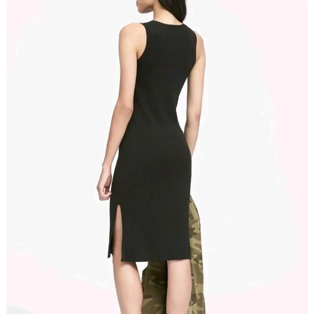 NWT Banana Republic Ribbed Knit Sheath Sweater Dress Black Slit Midi Fall '18 XL - Picture 2 of 12